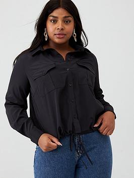 V by Very Curve V By Very Curve Tie Front Bubble Hem Shirt - Black Picture
