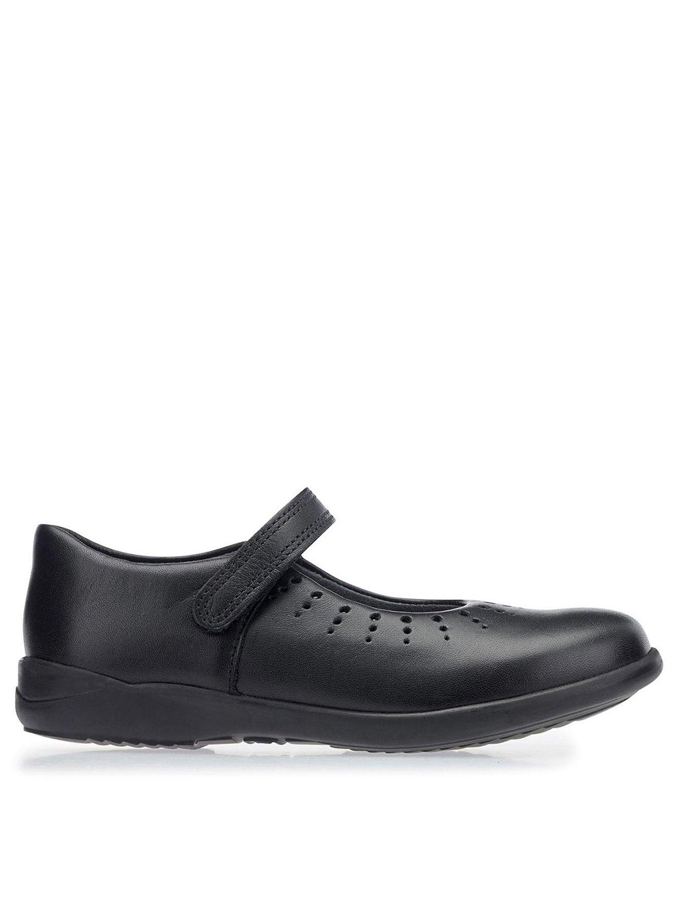 undefined Younger Girls Mary Jane Easy Riptape Girls School Shoes - Black Leather