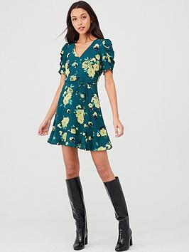 Oasis Oasis Historical Sleeve Rose Skater Dress - Green Picture