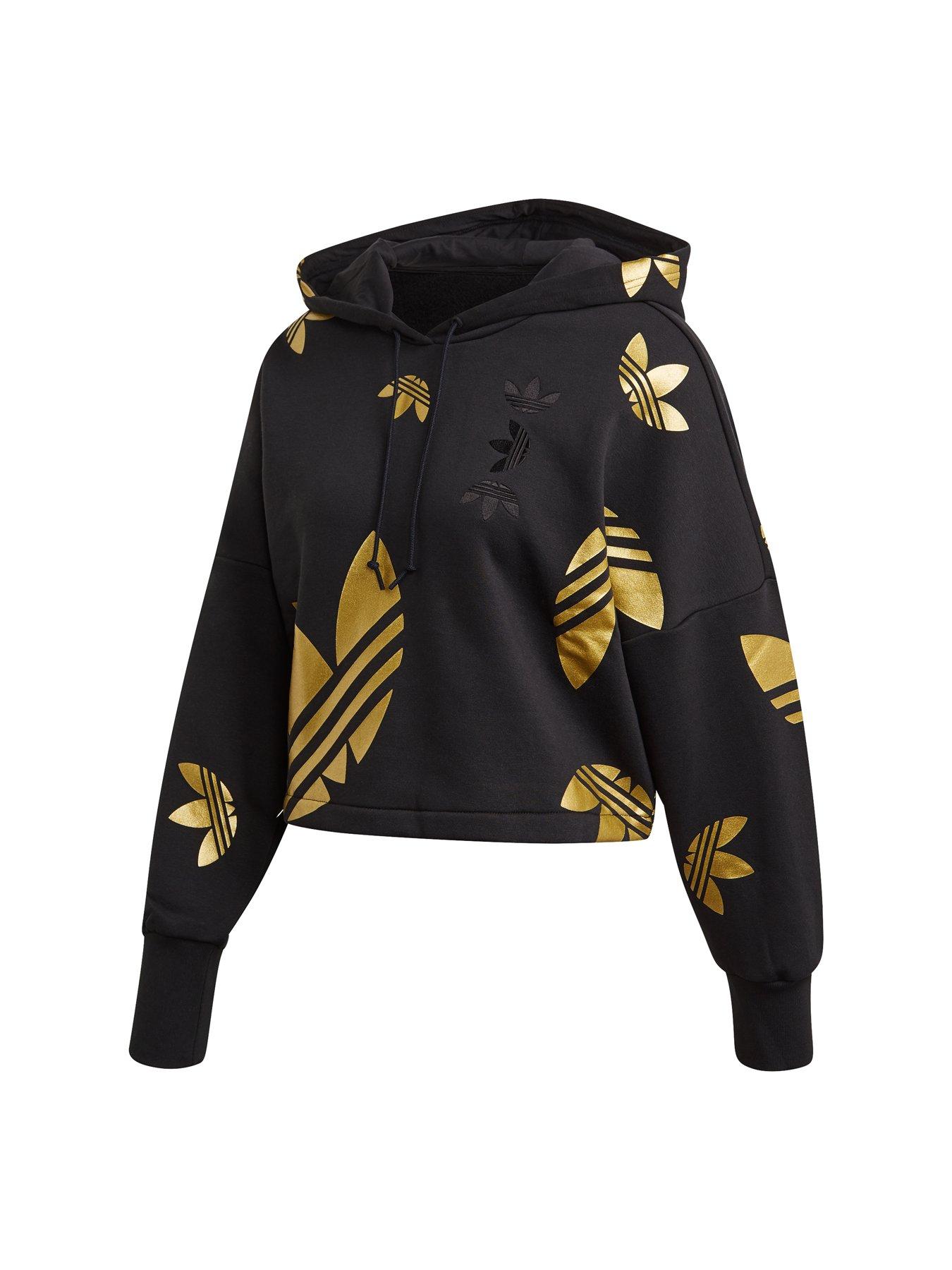 black adidas hoodie with gold logo