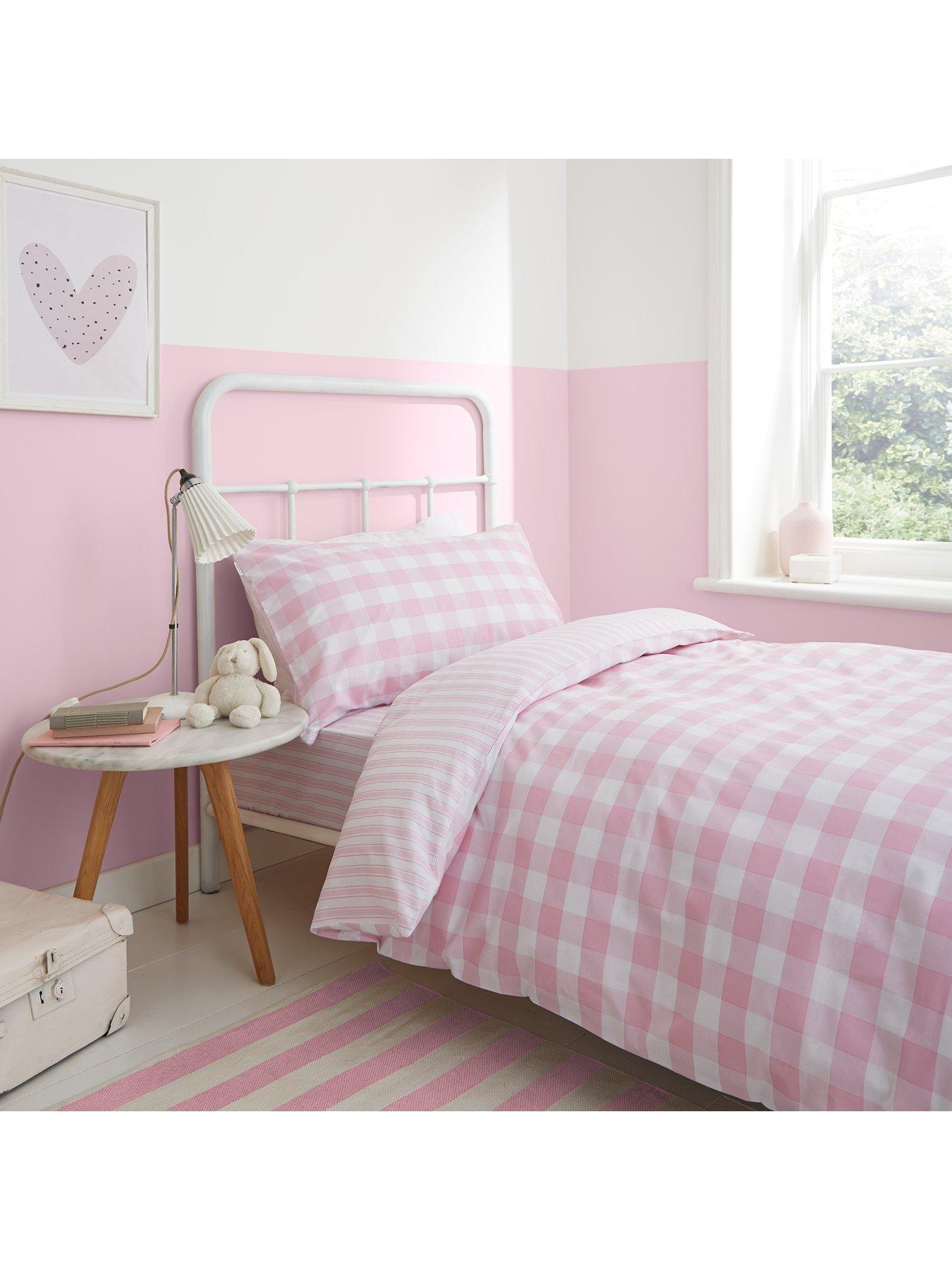  image of bianca-pink-check-100-cotton-fitted-sheet