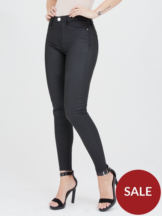front image of river-island-molly-mid-rise-coated-denim-jegging--nbspblack