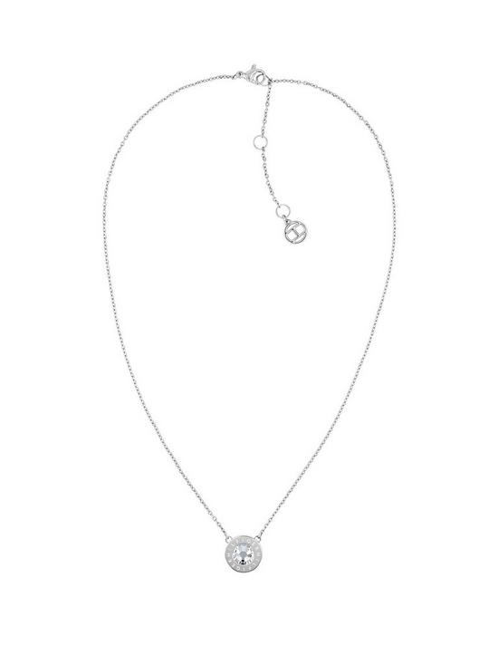 front image of tommy-hilfiger-classic-silver-plated-cubic-zirconia-pendant-ladies-necklace