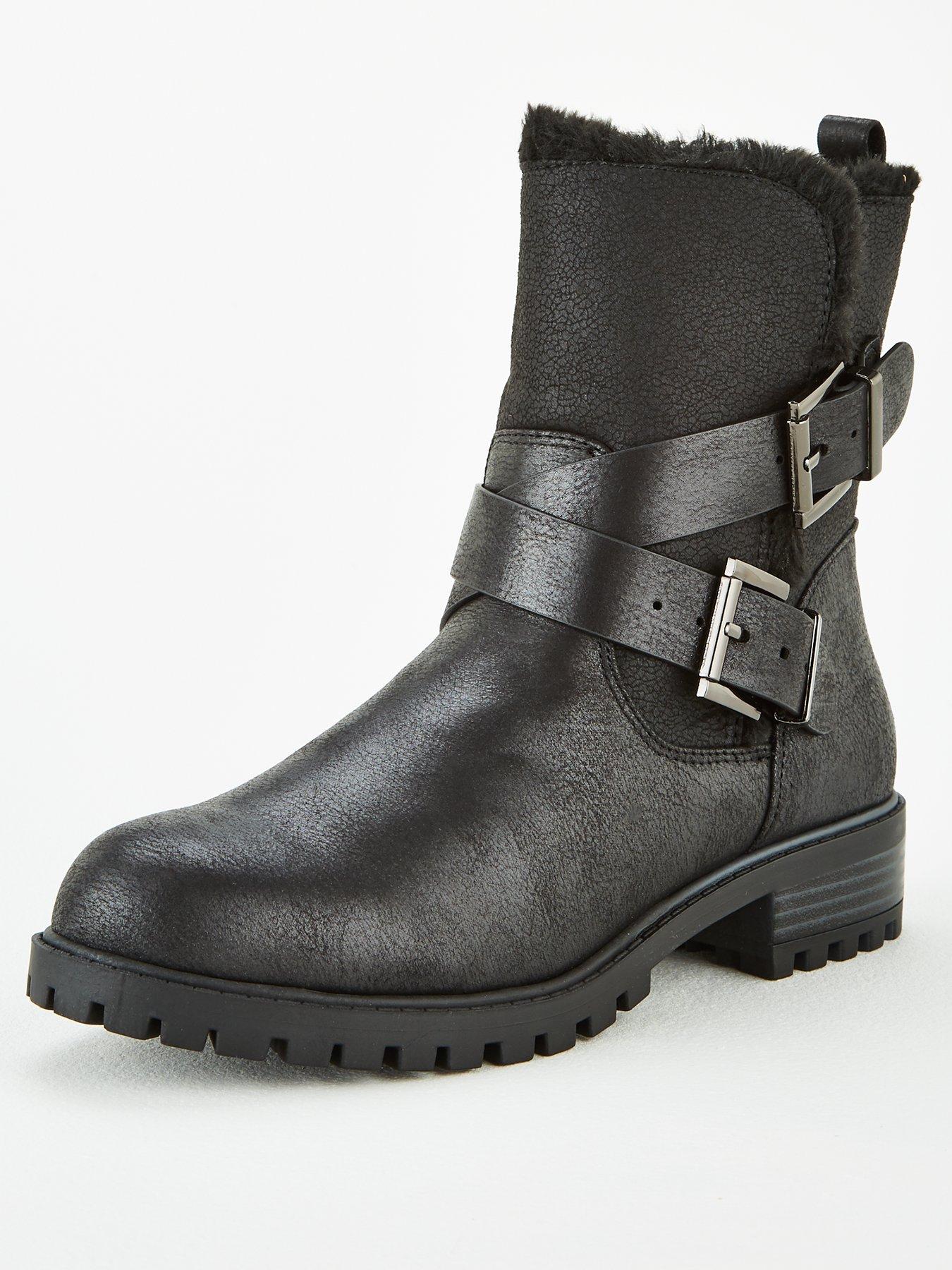 fur biker boots