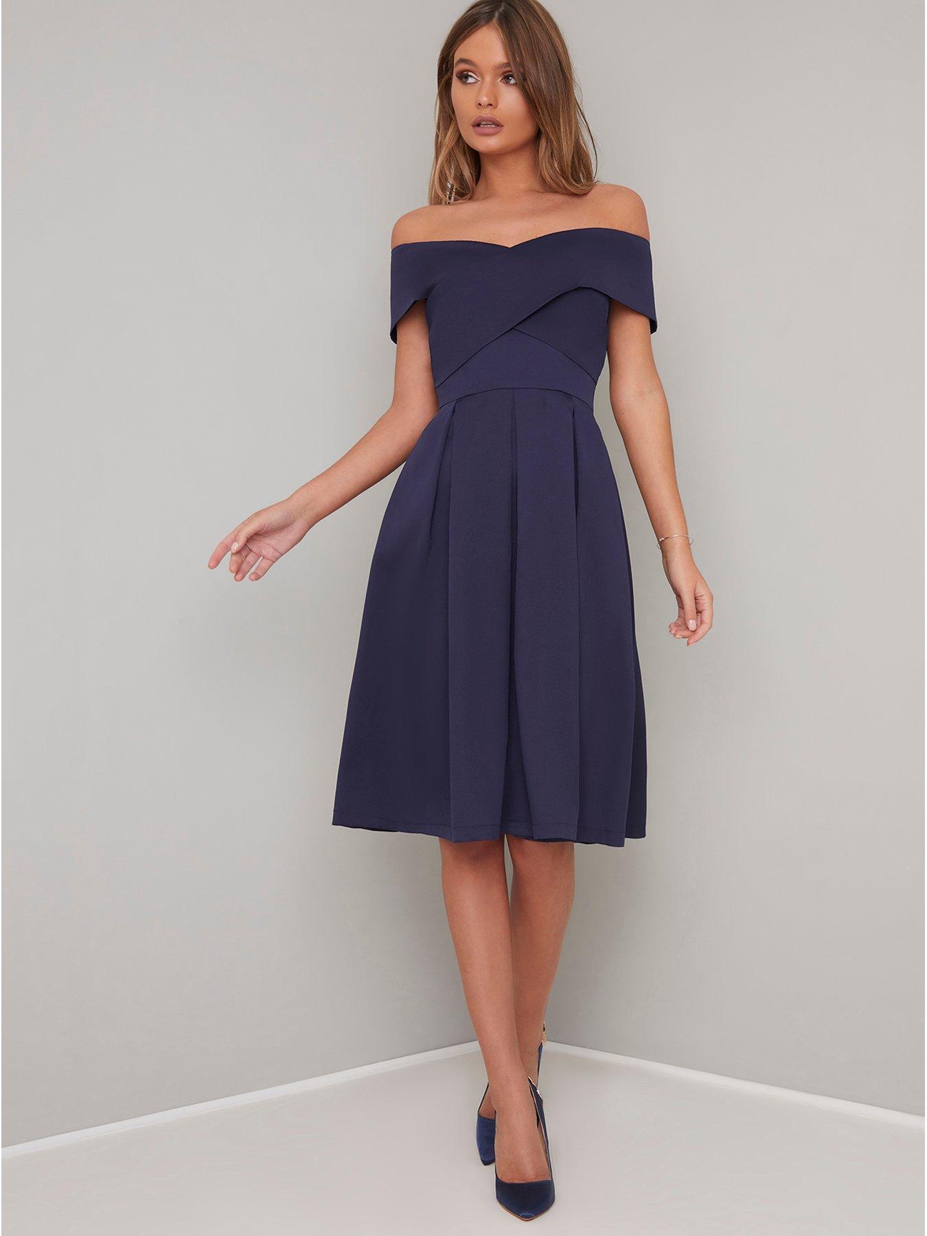 chi chi london navy bardot dress