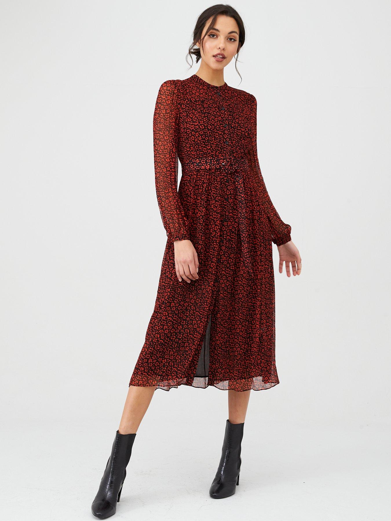 whistles textured belted midi dress