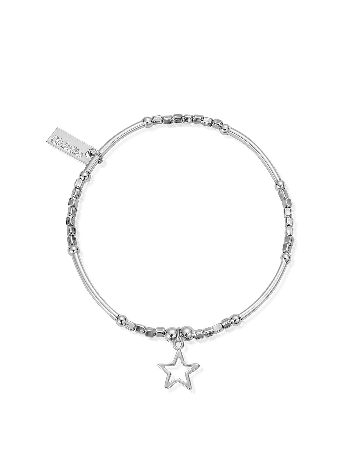 Image 1 of 5 of ChloBo Sterling Silver Mini Noodle Cube Small Open Star Charm Bracelet