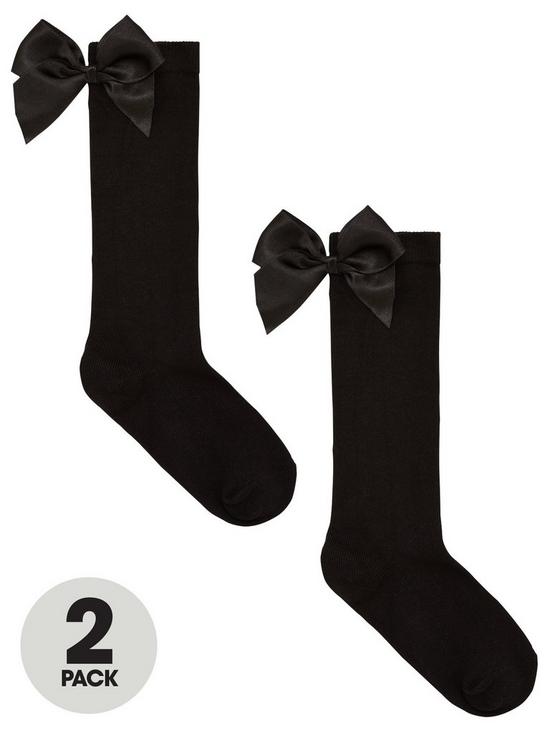 front image of v-by-very-girls-2-pack-big-bow-knee-high-socks-black