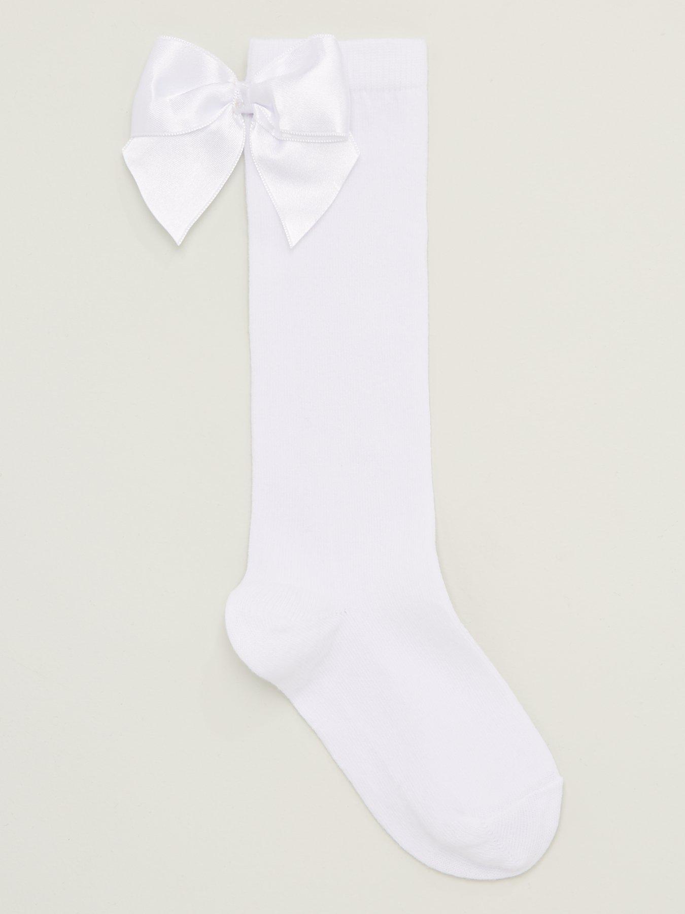  image of v-by-very-girls-2-pack-big-bow-knee-high-socks-white