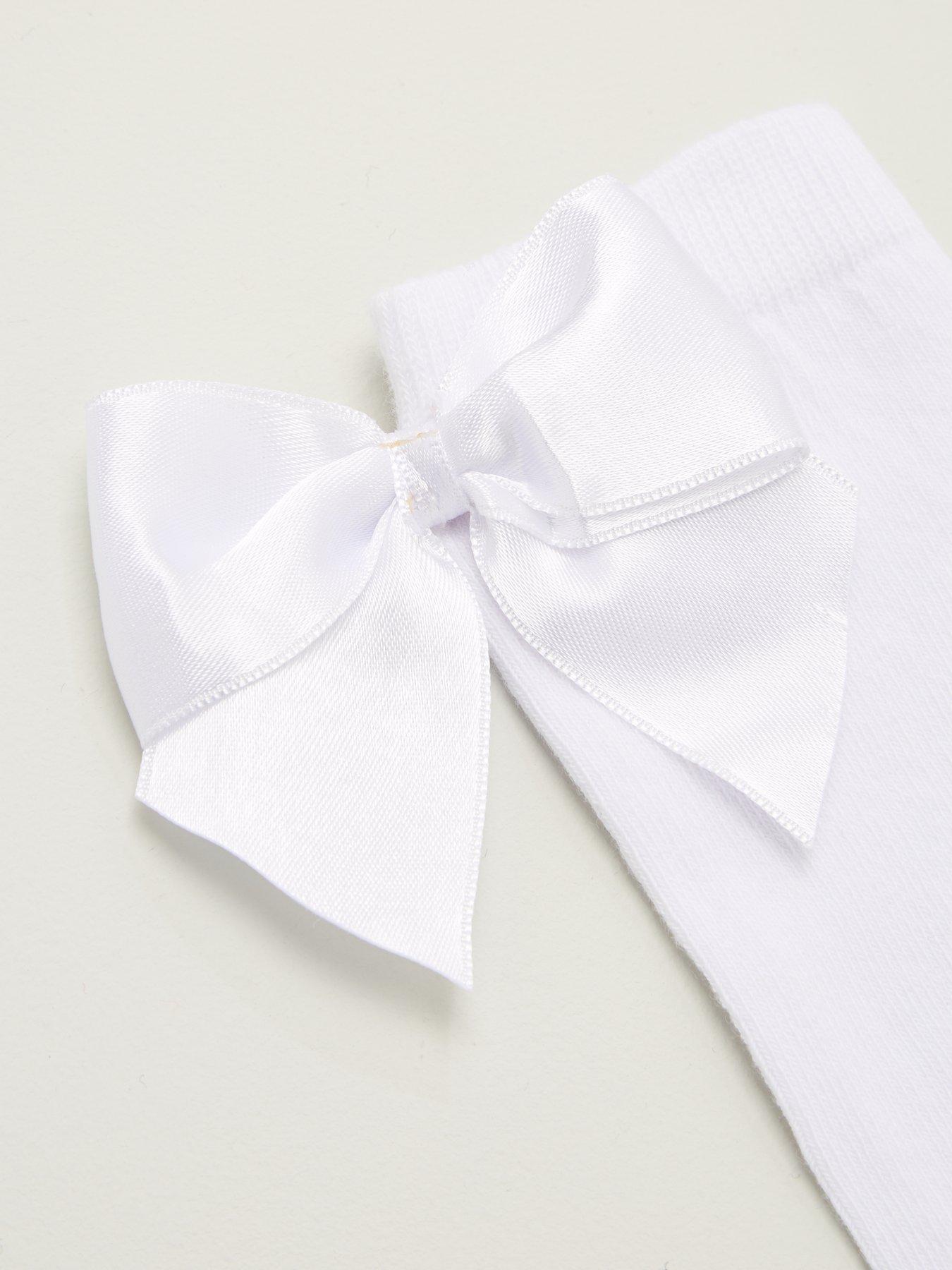  image of v-by-very-girls-2-pack-big-bow-knee-high-socks-white
