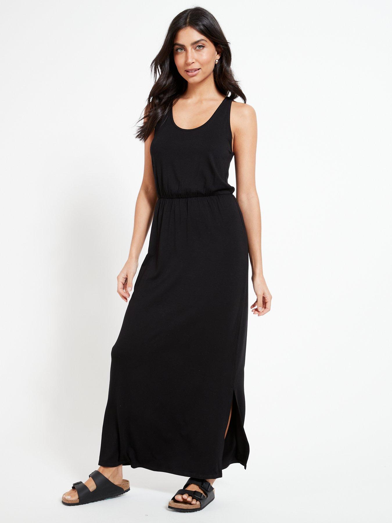 undefined Channel Waist Jersey Beach Maxi Dress - Black