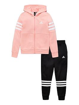Adidas   Childrens 2 Piece Zip Front Hoodie And Joggers Set - Pink