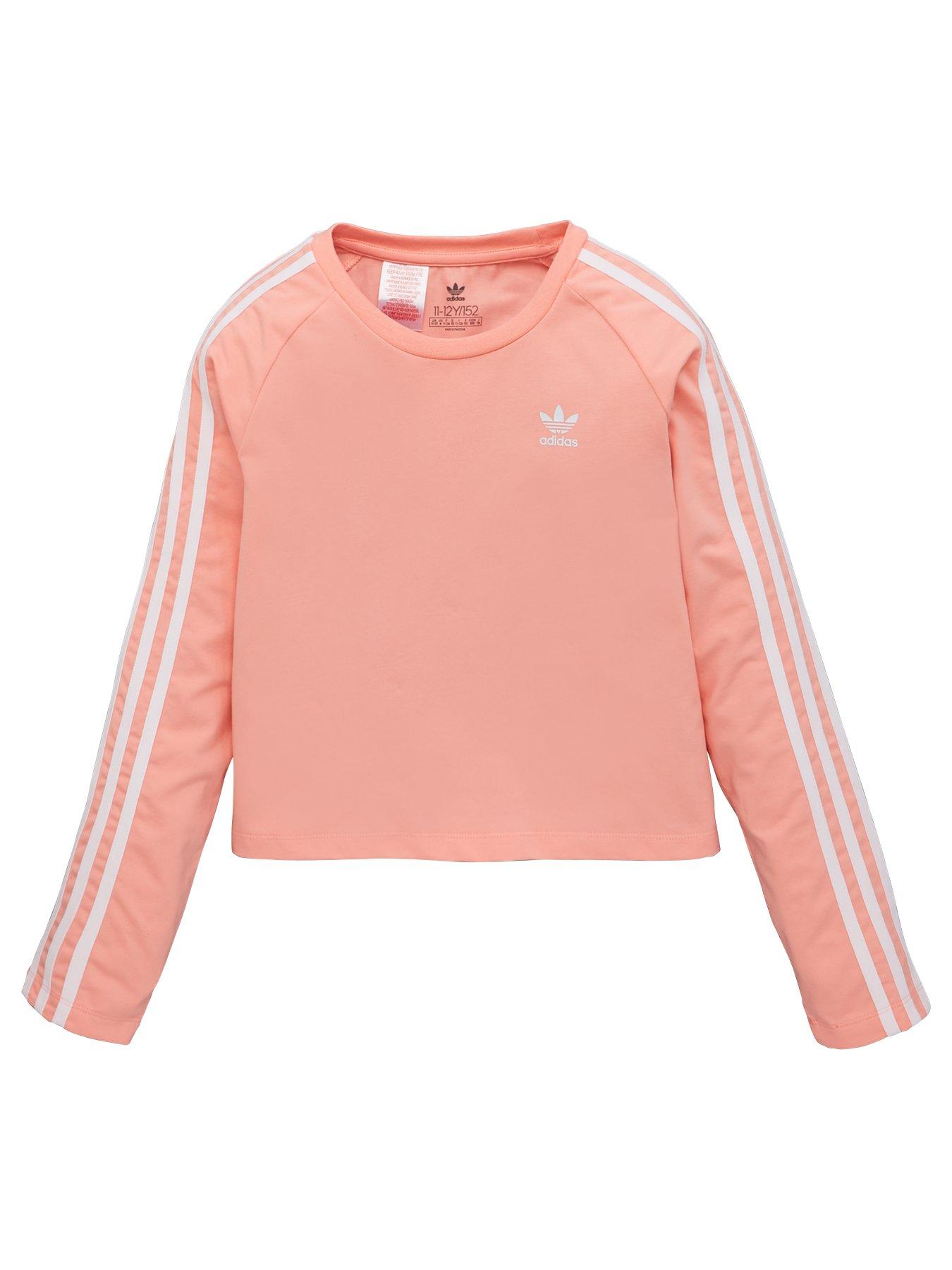 adidas originals three stripe long sleeve top in pink