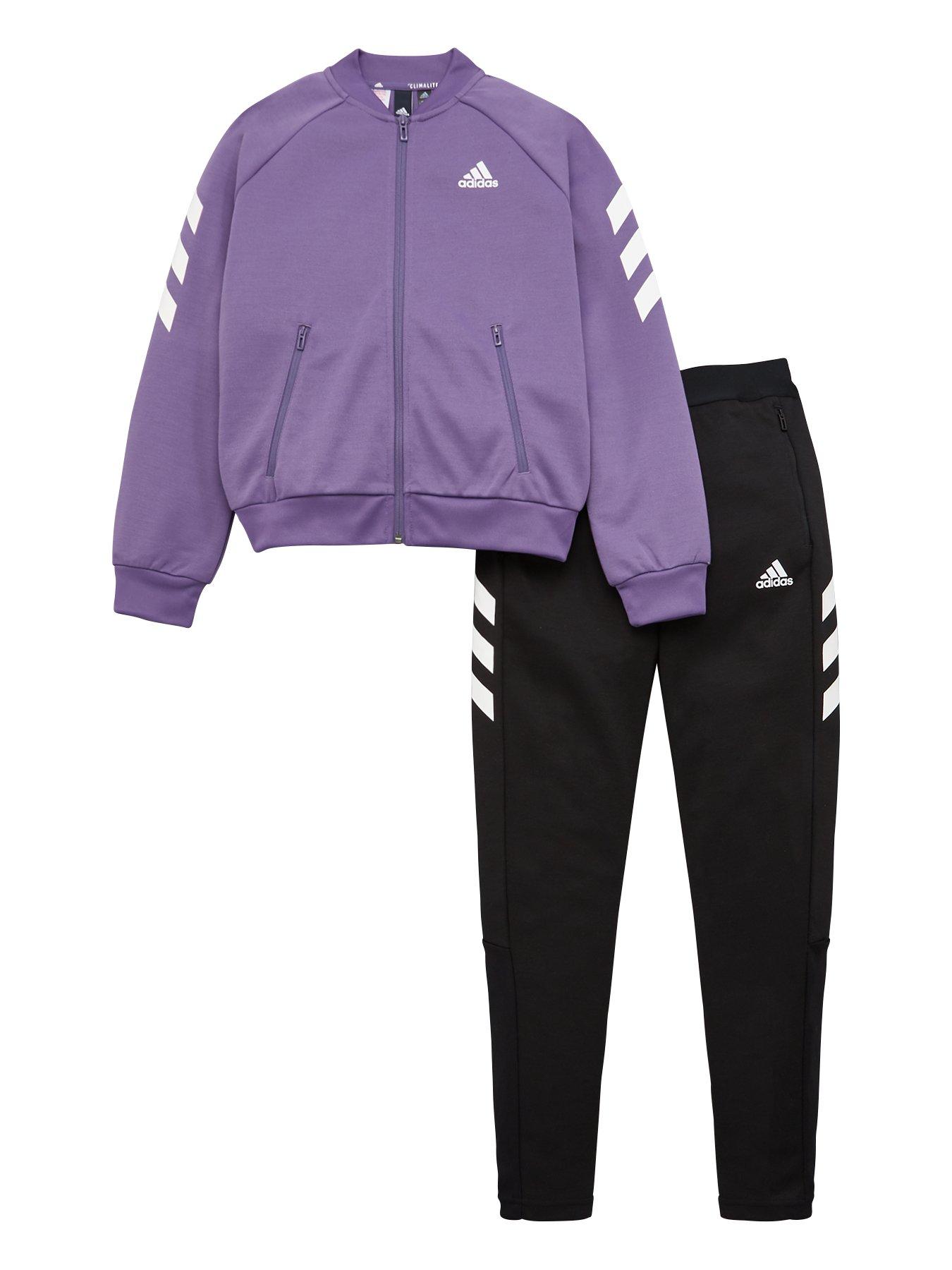 grey and purple adidas tracksuit