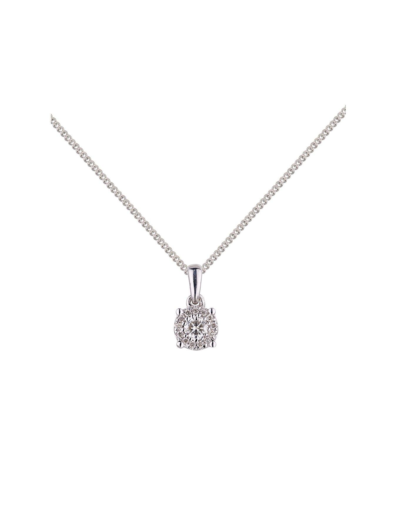 Love DIAMOND 9ct White Gold 12pt Diamond Solitaire Pendant Necklace