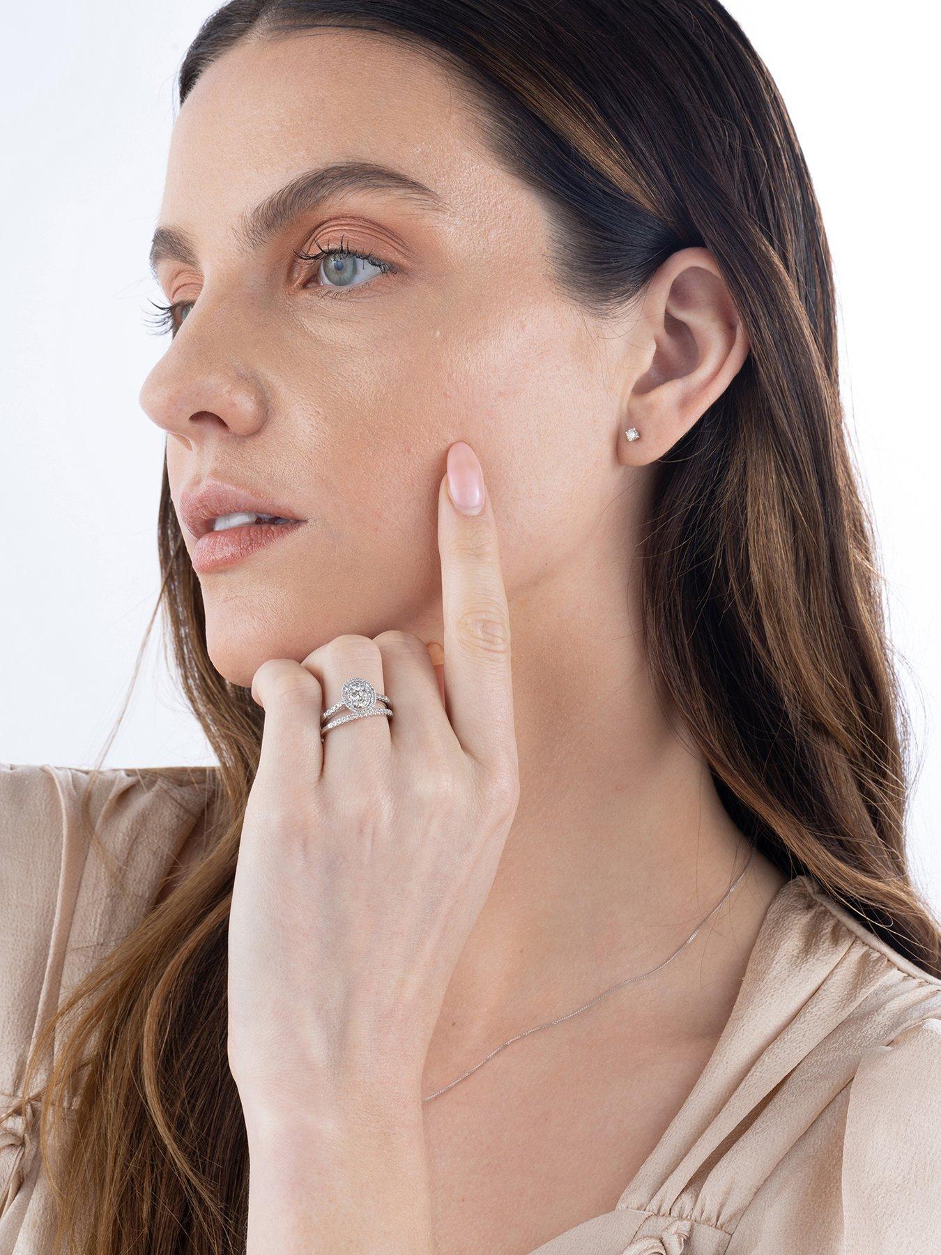 Image 5 of 6 of Love DIAMOND 9ct White Gold 1/2 Carat Diamond Oval Halo Bridal Set