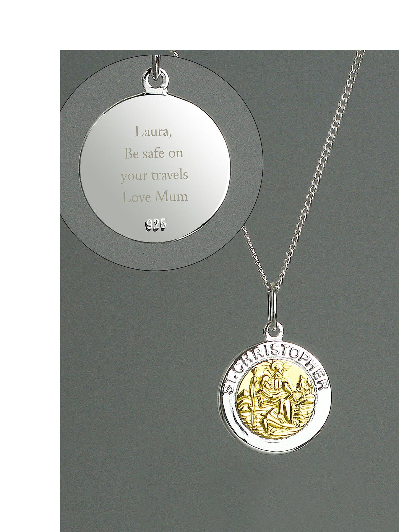 the love silver collection personalised sterling silver 9ct gold st christopher pendant necklace