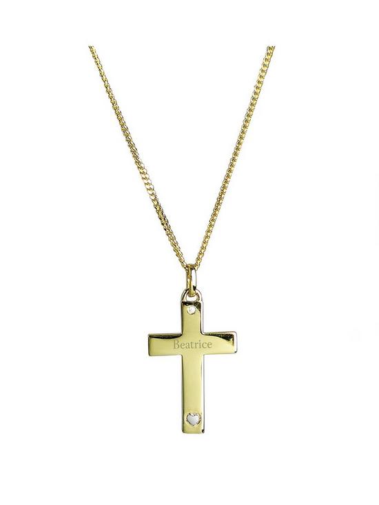 front image of love-gold-personalised-9ct-gold-cross-with-sterling-silver-heart-and-cubic-zirconia-pendant-necklace