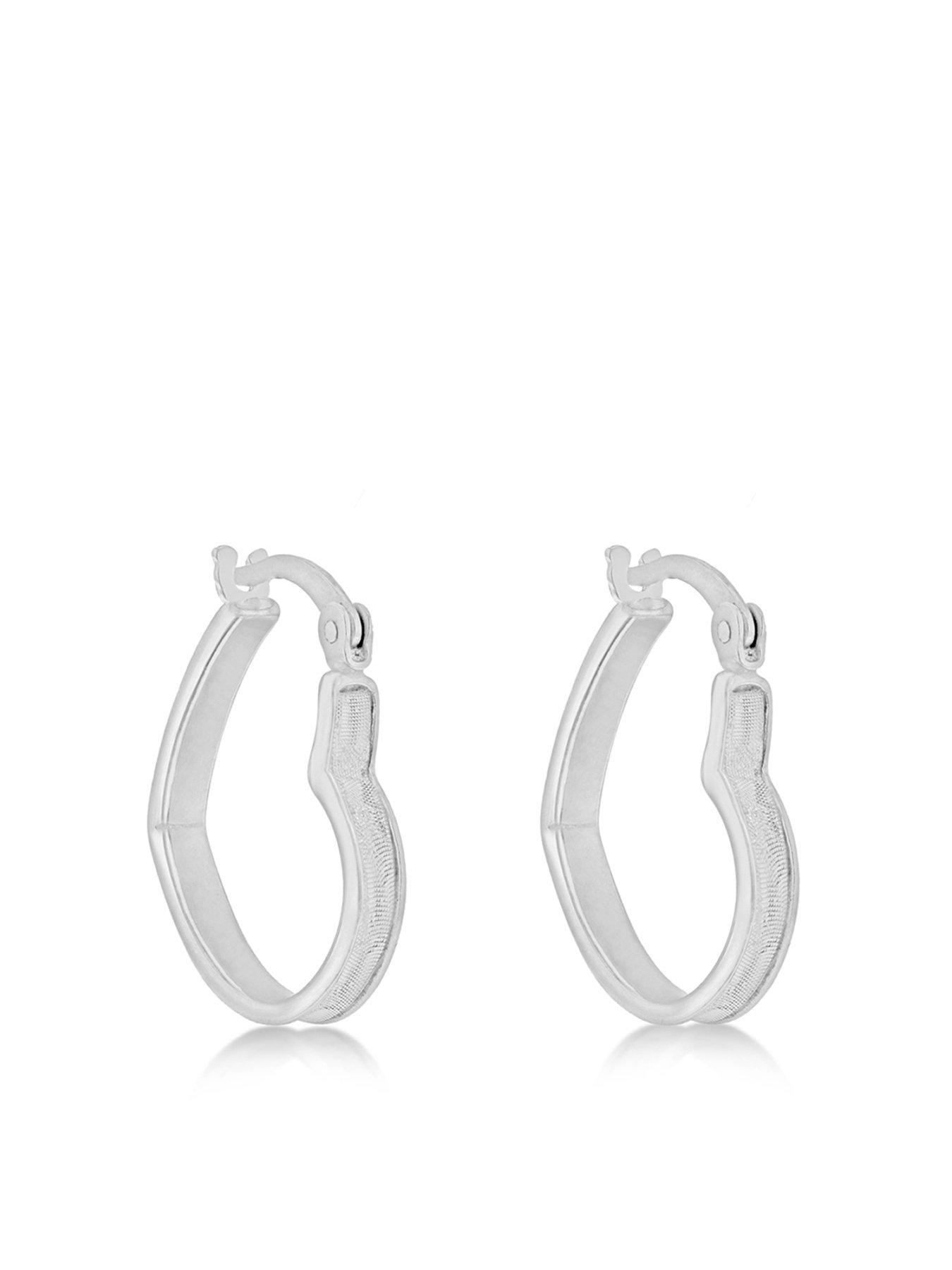 Image 1 of 4 of The Love Collection Sterling Silver Stardust Heart Creole Hoop Earrings