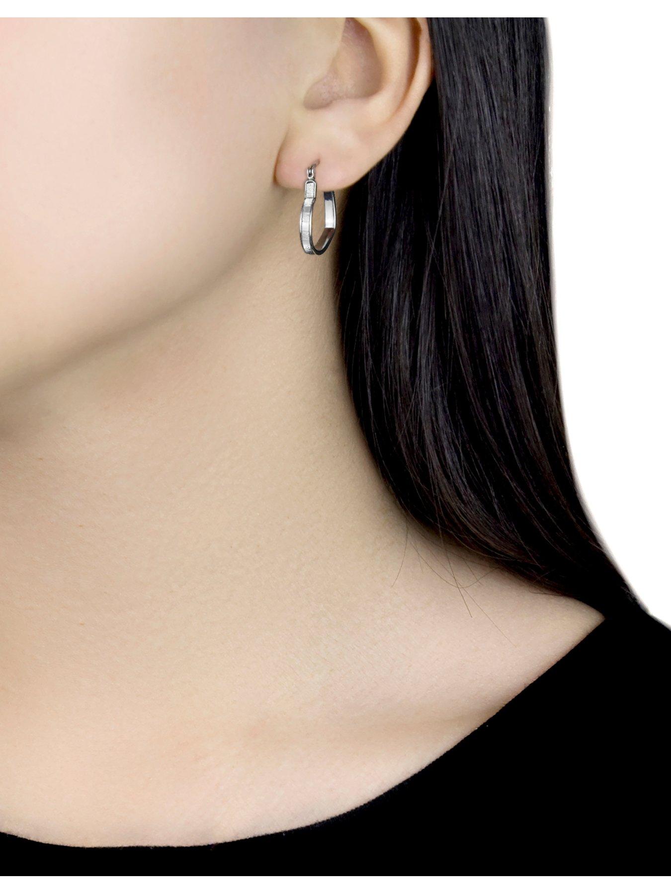 Image 2 of 4 of The Love Collection Sterling Silver Stardust Heart Creole Hoop Earrings