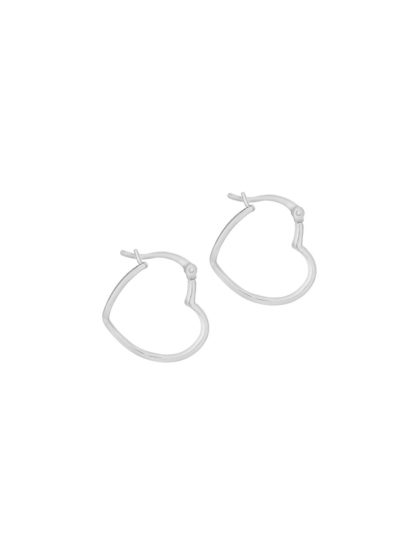 Image 3 of 4 of The Love Collection Sterling Silver Stardust Heart Creole Hoop Earrings