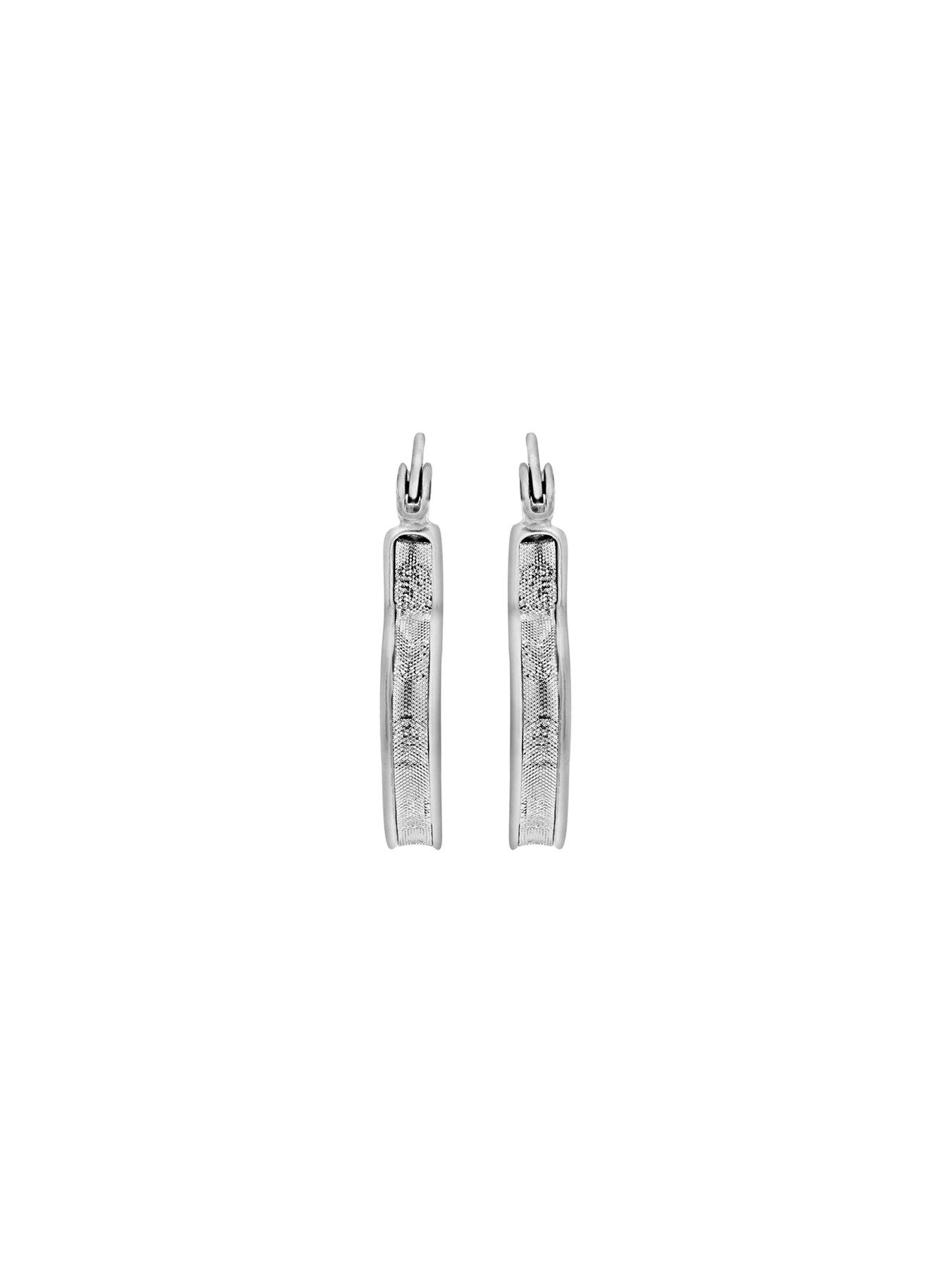 Image 4 of 4 of The Love Collection Sterling Silver Stardust Heart Creole Hoop Earrings