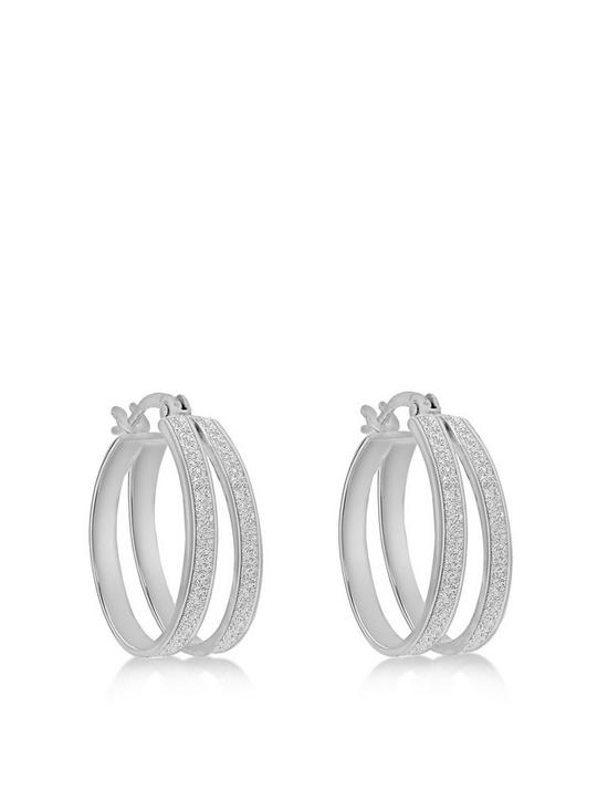 front image of the-love-silver-collection-sterling-silver-stardust-double-hoop-creole-earrings