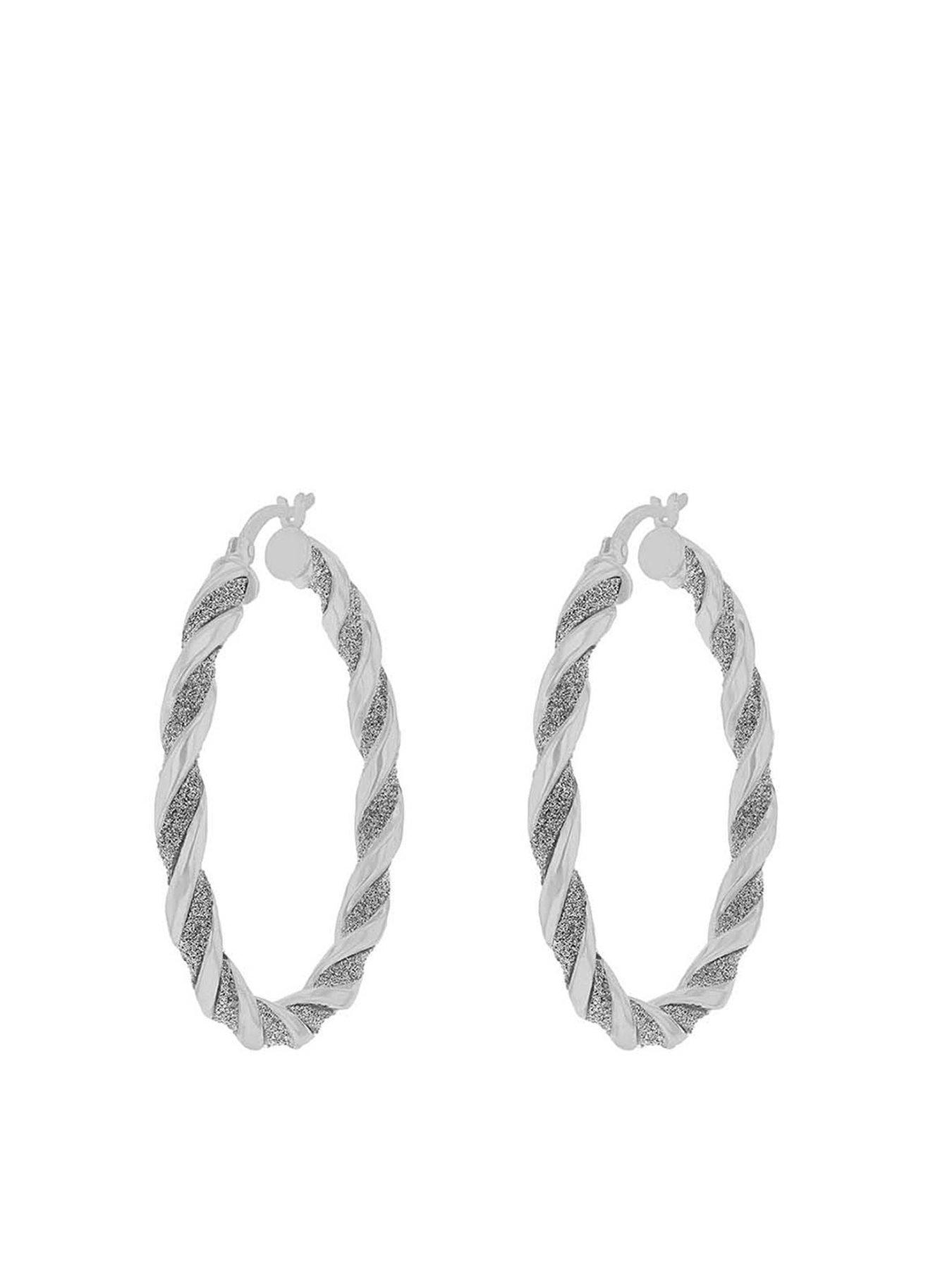 undefined Sterling Silver Stardust Glitter Twist Creole Hoop Earrings