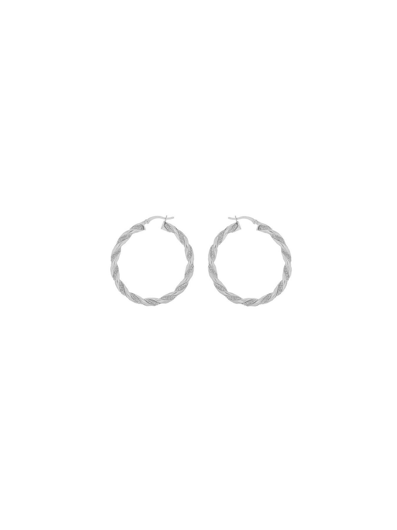 Image 3 of 4 of The Love Collection Sterling Silver Stardust Glitter Twist Creole Hoop Earrings