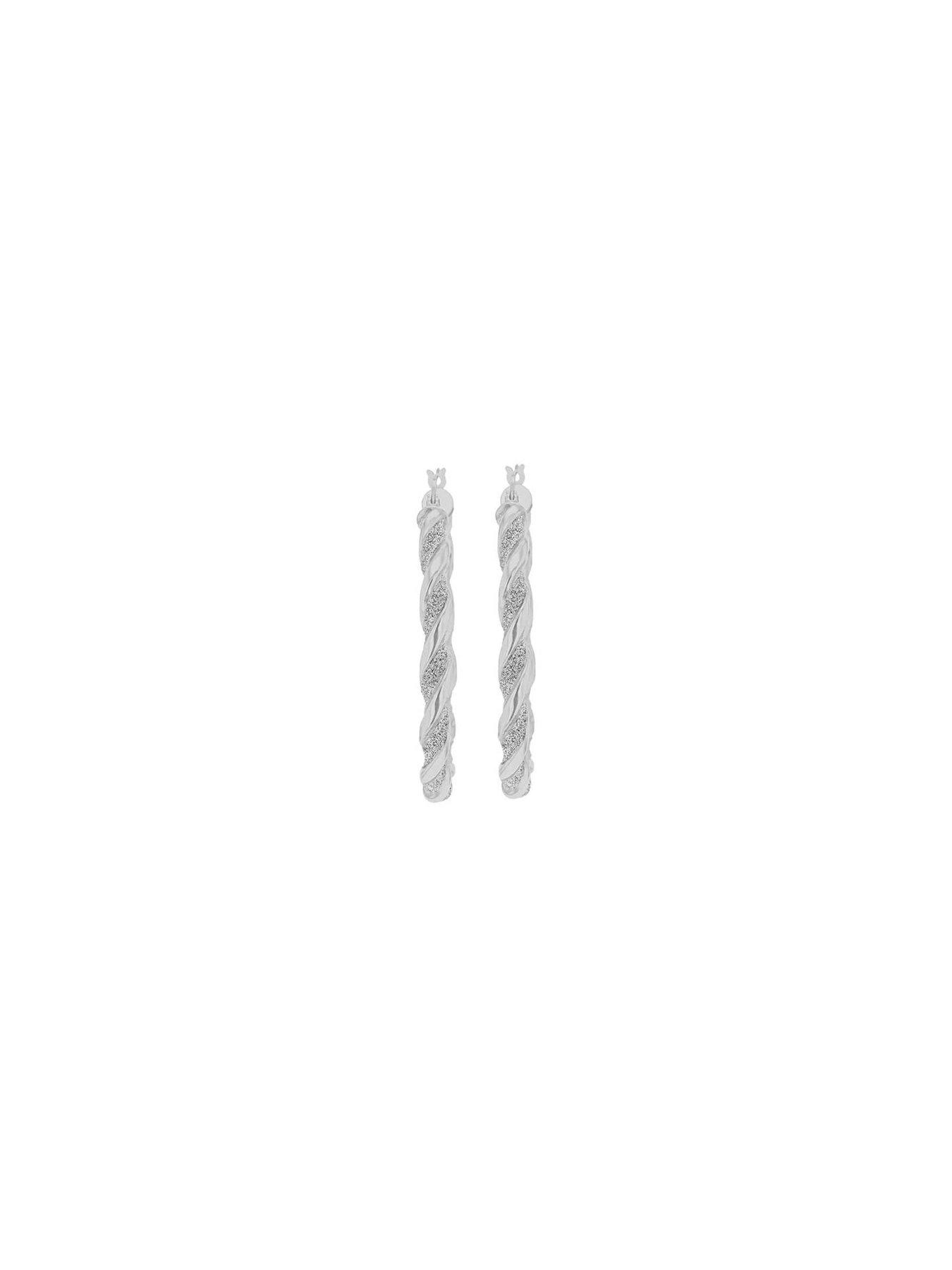 Image 4 of 4 of The Love Collection Sterling Silver Stardust Glitter Twist Creole Hoop Earrings