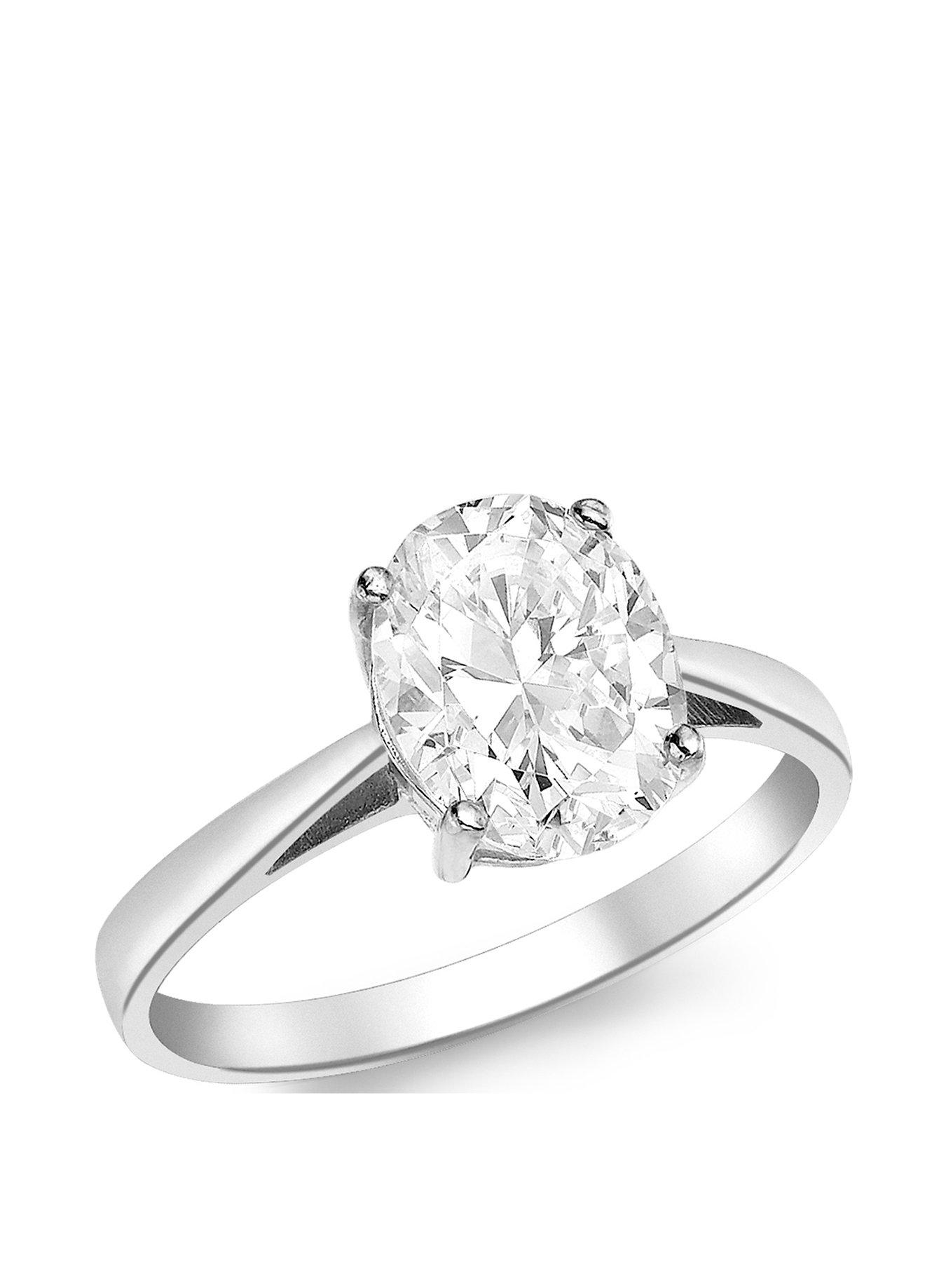 The Love Collection 9ct White Gold Cubic Zirconia Oval Solitaire