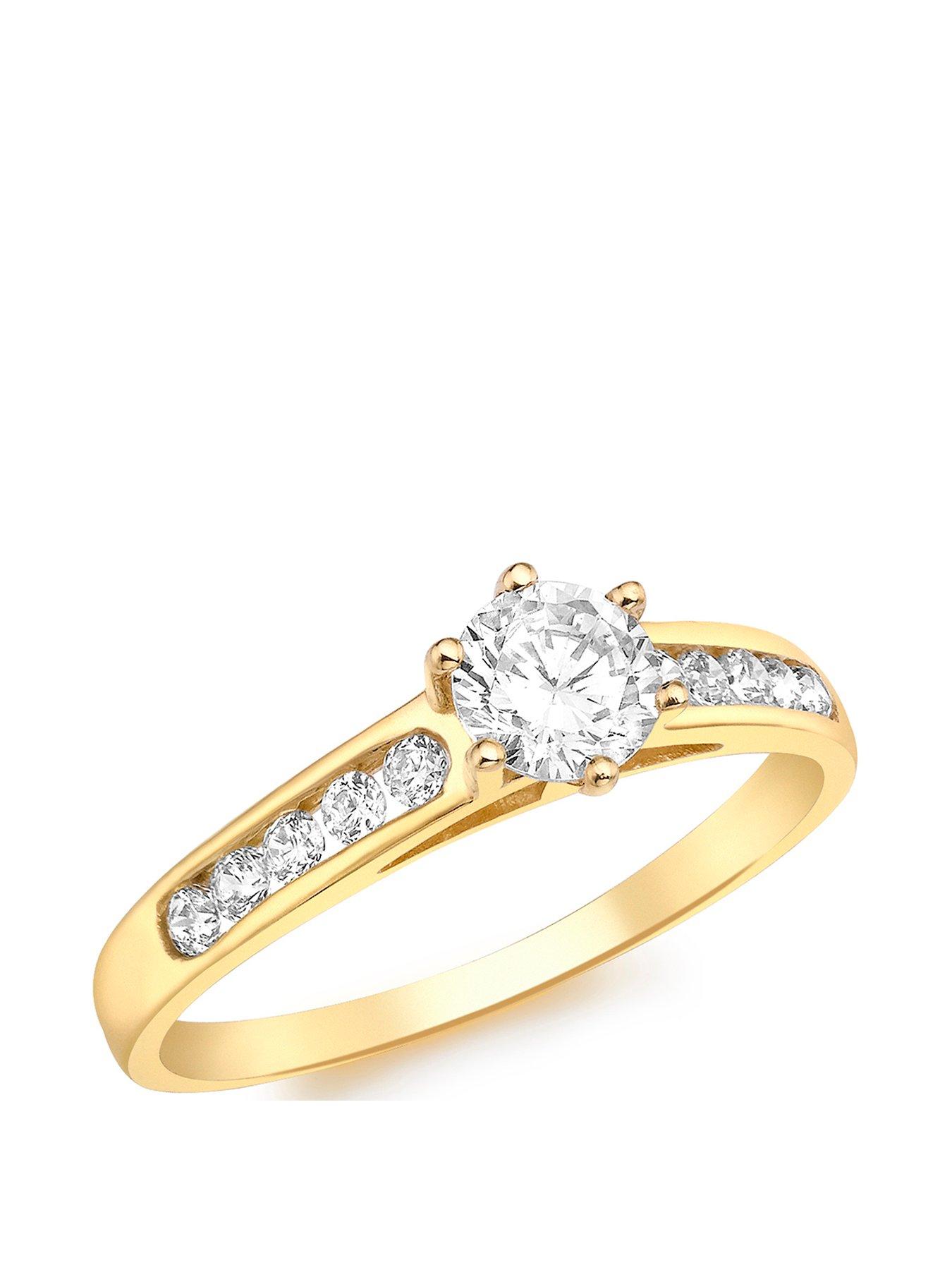 undefined 9ct Gold Cubic Zirconia Solitaire Ring with Set Shoulders
