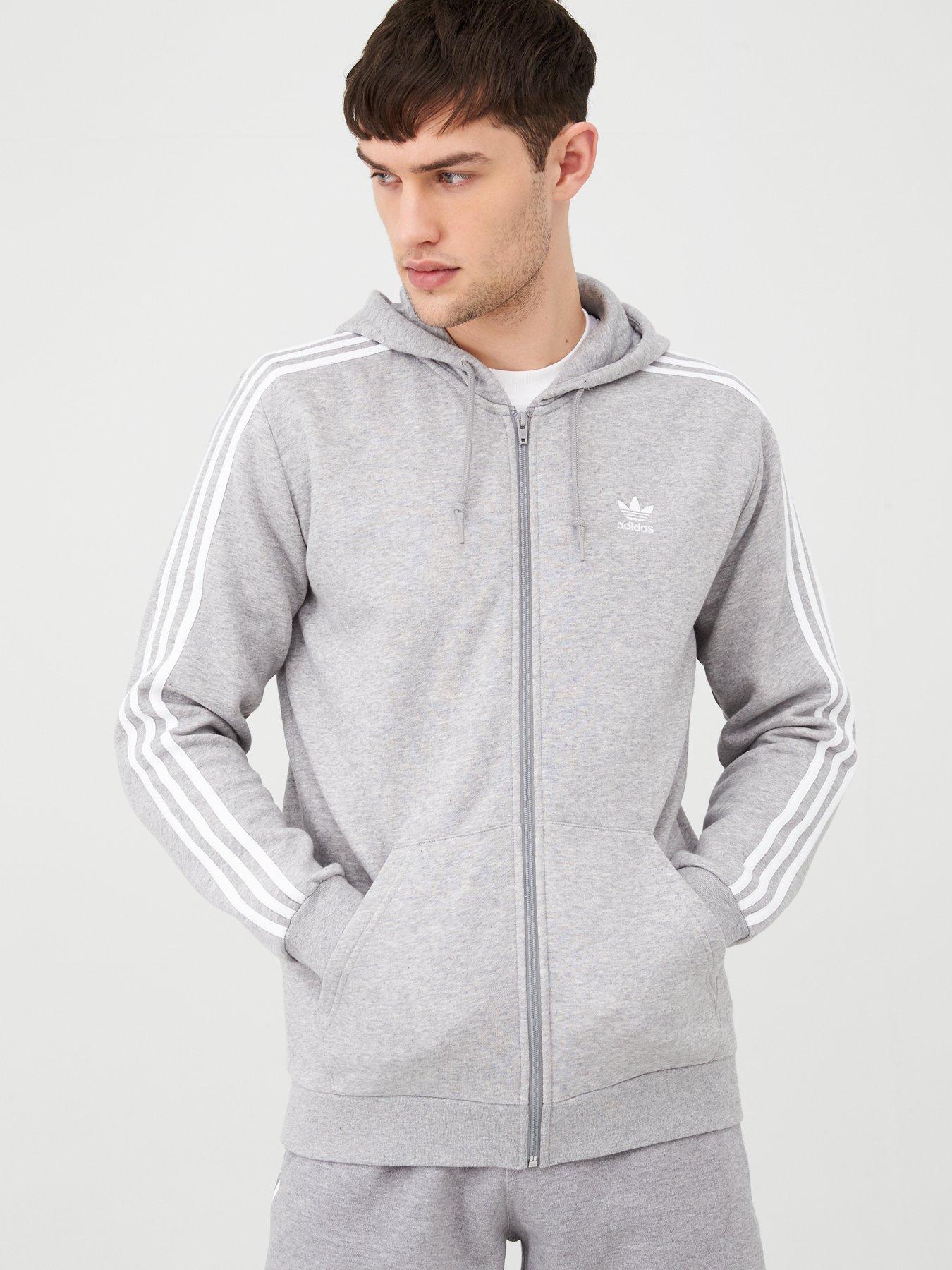 adidas three stripes hoodie grey
