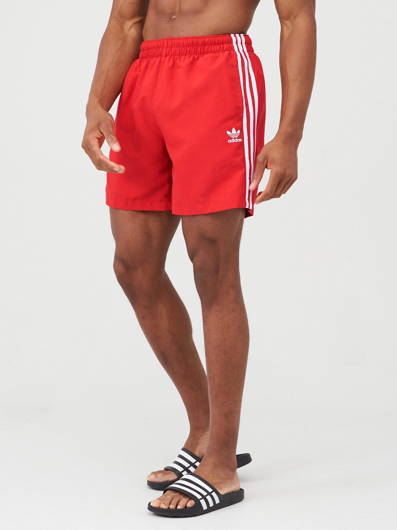 adidas 3 stripe shorts red
