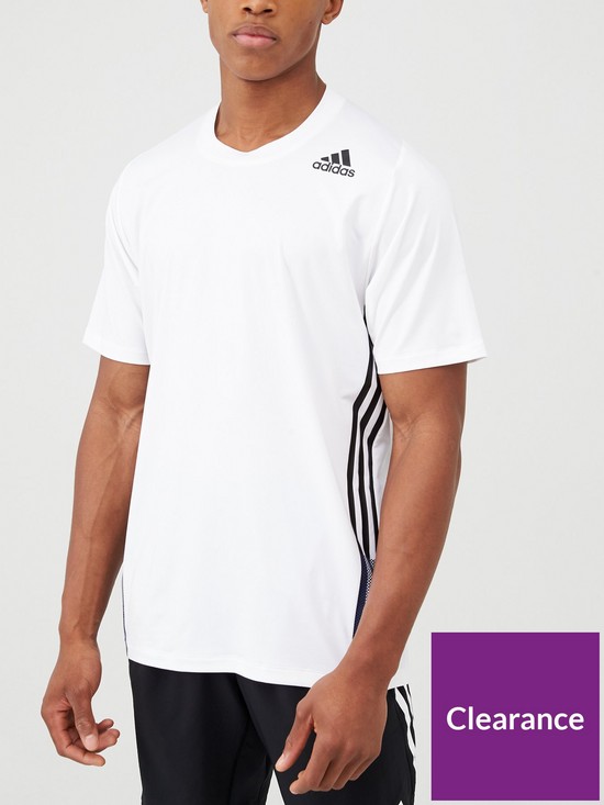 front image of adidas-training-3-stripe-t-shirt-white