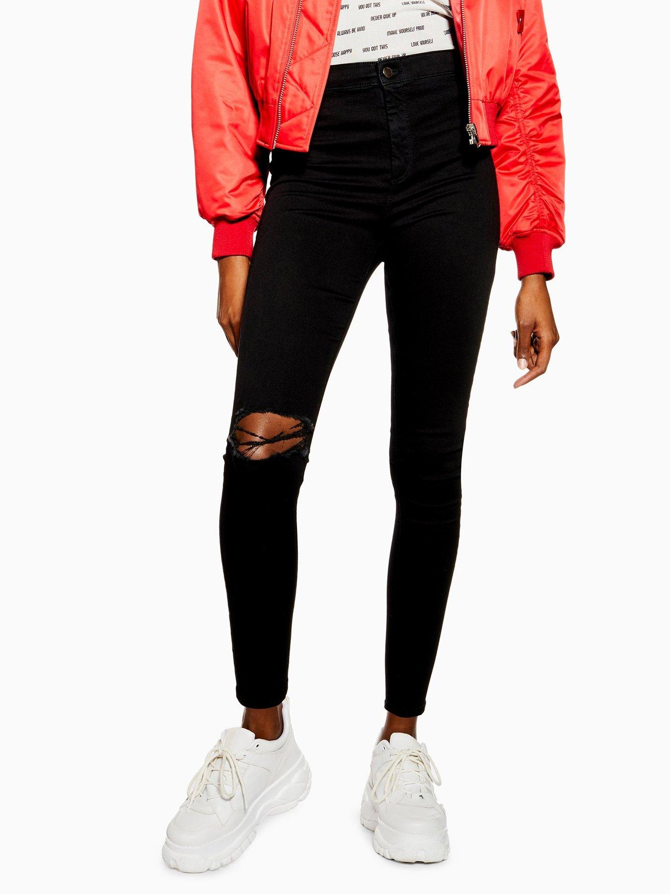petite black ripped skinny jeans