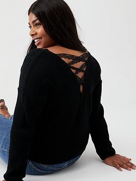 V by Very Curve V By Very Curve Lace Back Knitted Jumper - Black Picture