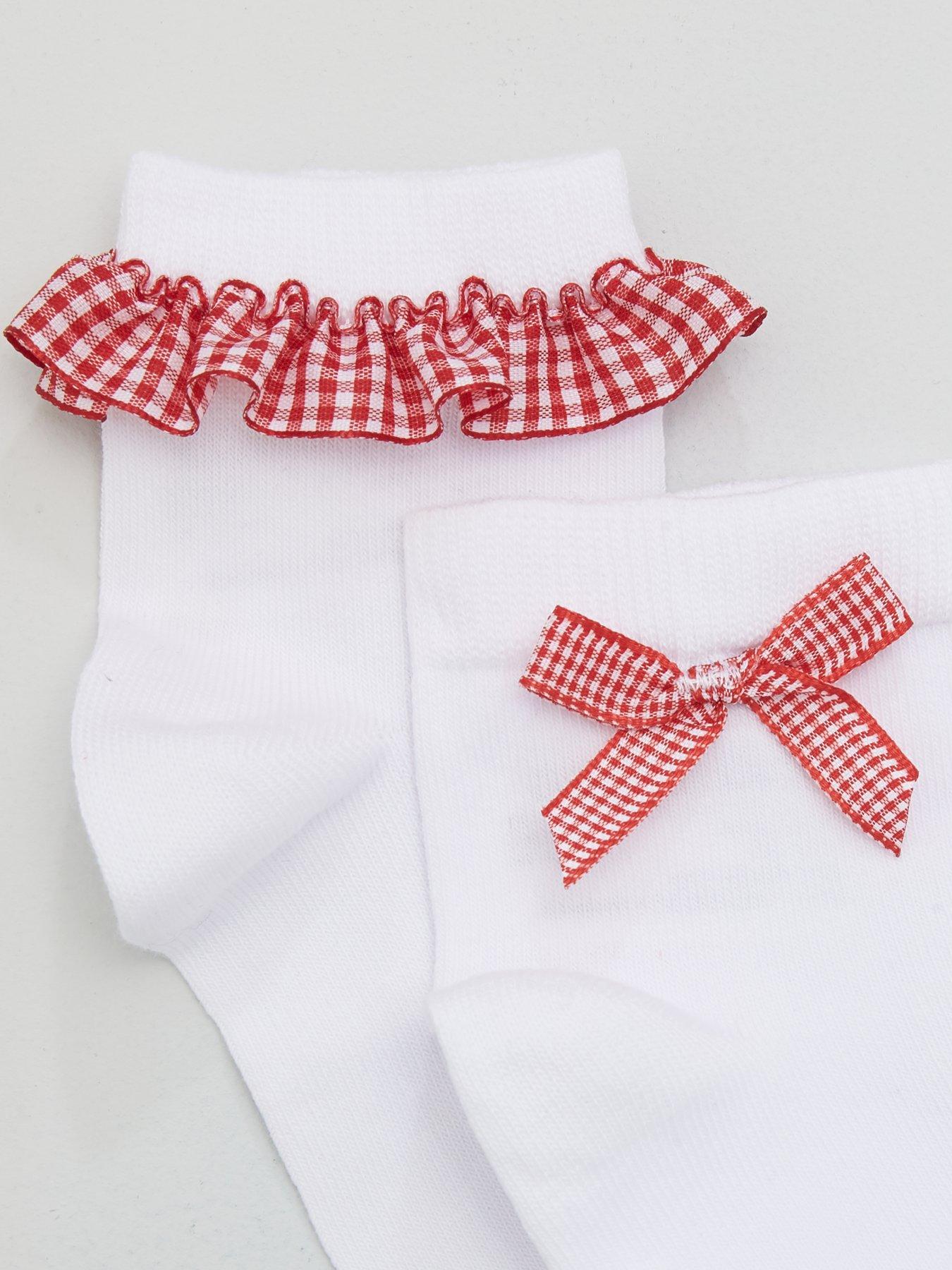 Image 3 of 3 of The Very Collection Girls 5 Pack Gingham Frill School Socks - Red