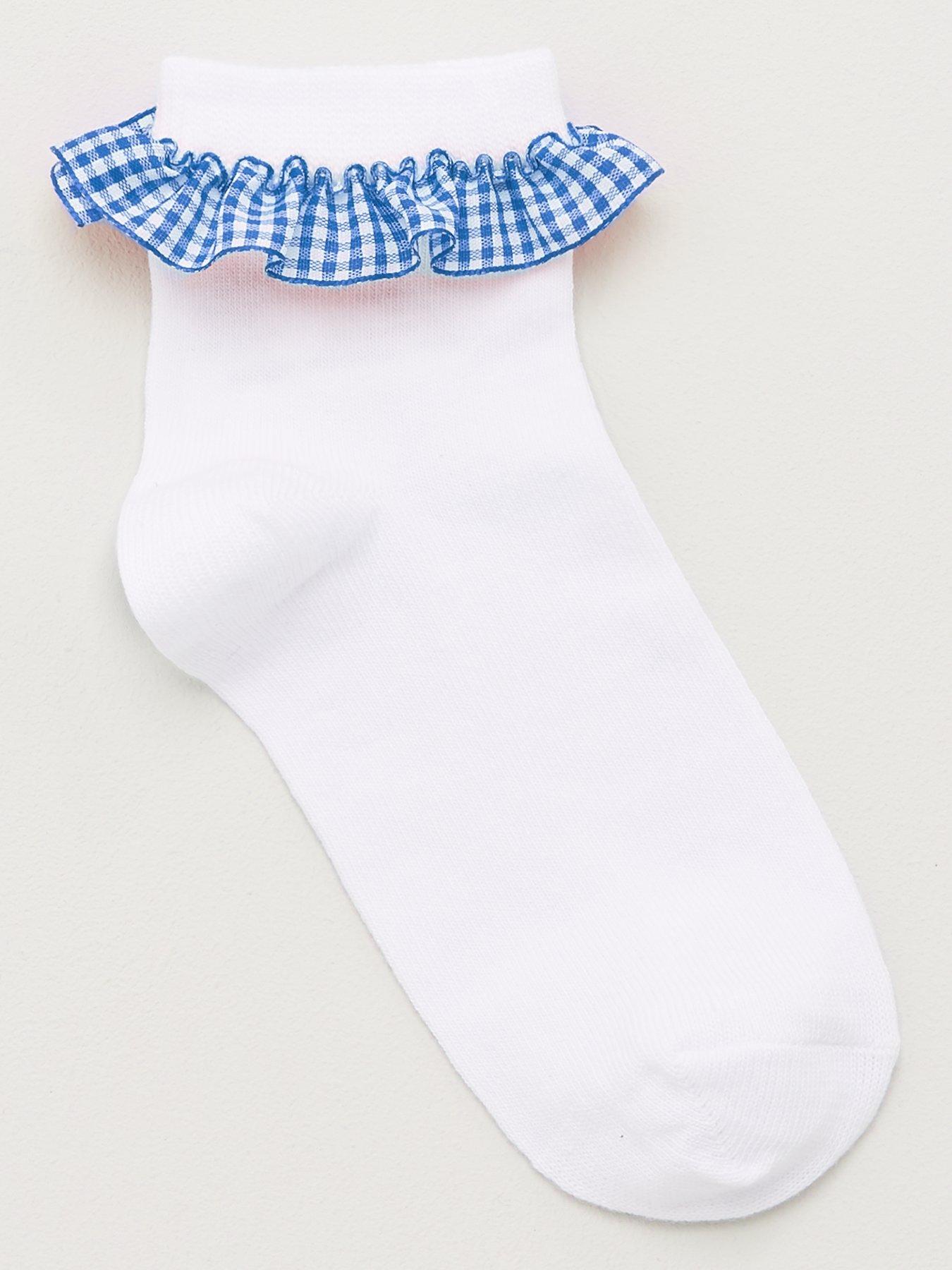  image of the-very-collection-girls-5-pack-gingham-frill-school-socks-white