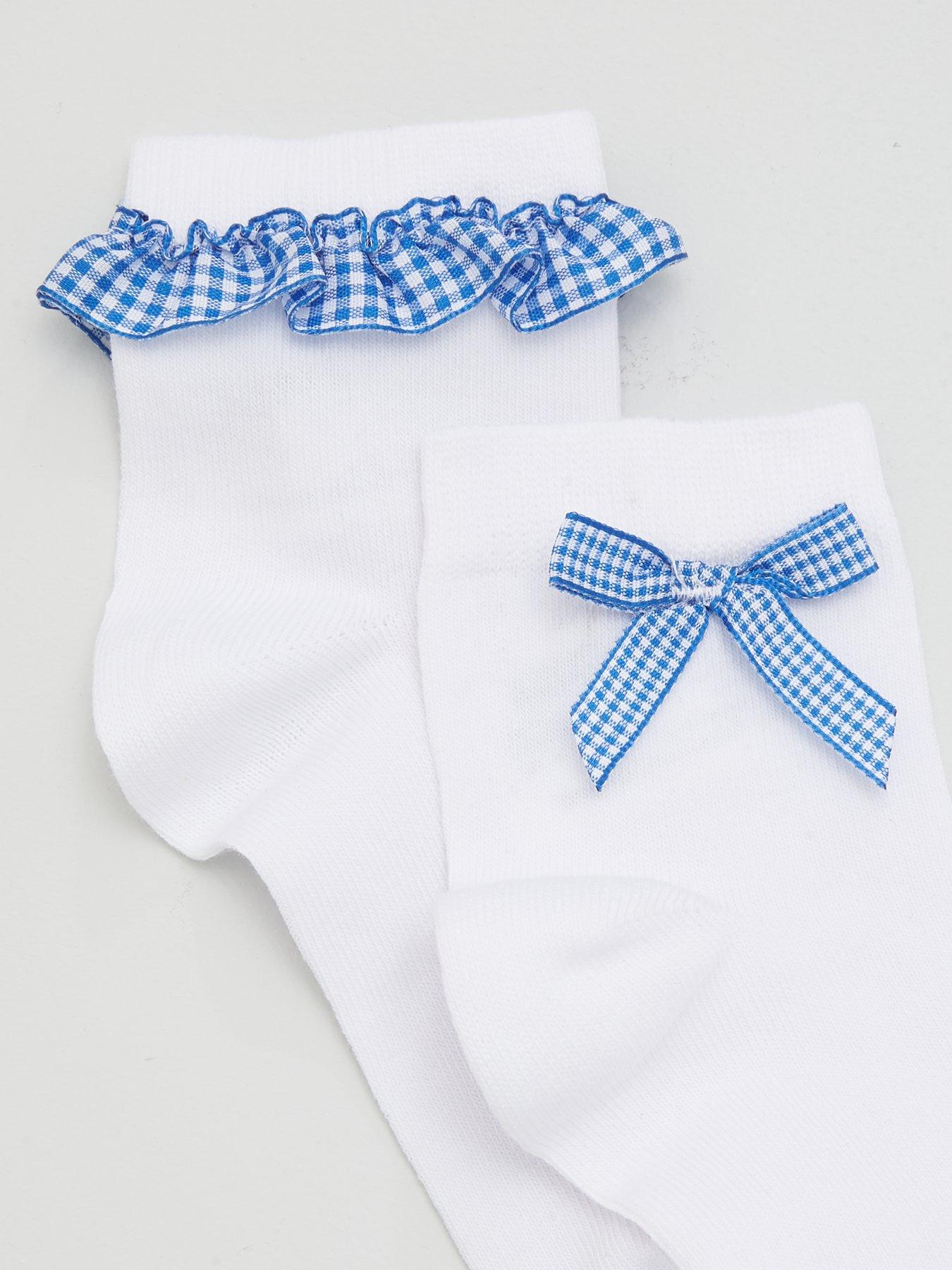  image of the-very-collection-girls-5-pack-gingham-frill-school-socks-white