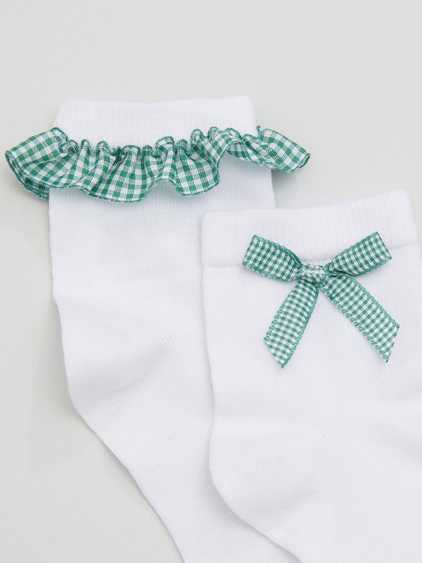  image of v-by-very-girls-5-pack-gingham-frill-school-socks-green