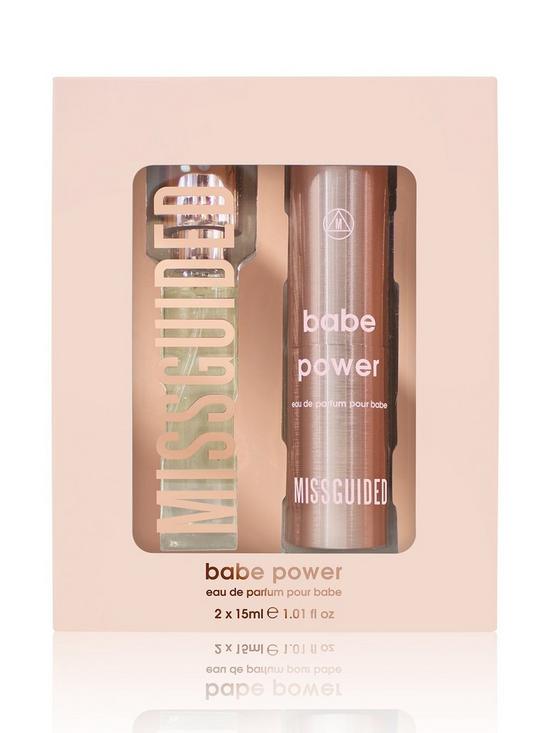 front image of missguided-babe-power-15ml-eau-de-parfum-and-atomizer-refill-gift-set