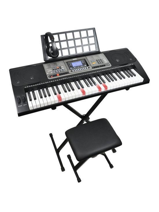 front image of axus-lighted-keys-touch-sensitive-electronic-keyboard-pack-with-headphones-stand-stool-6-months-free-online-lessons