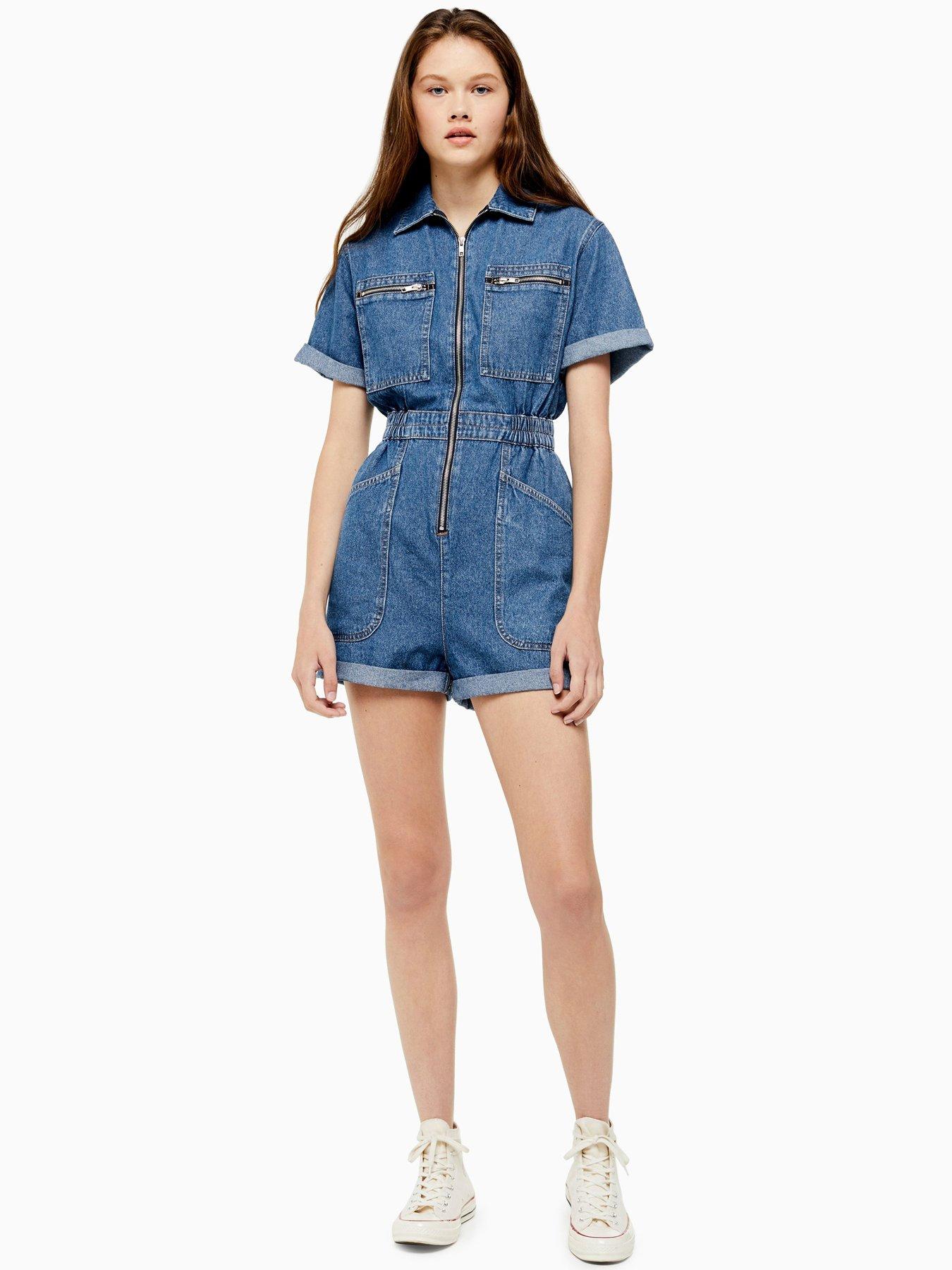 denim zip up playsuit