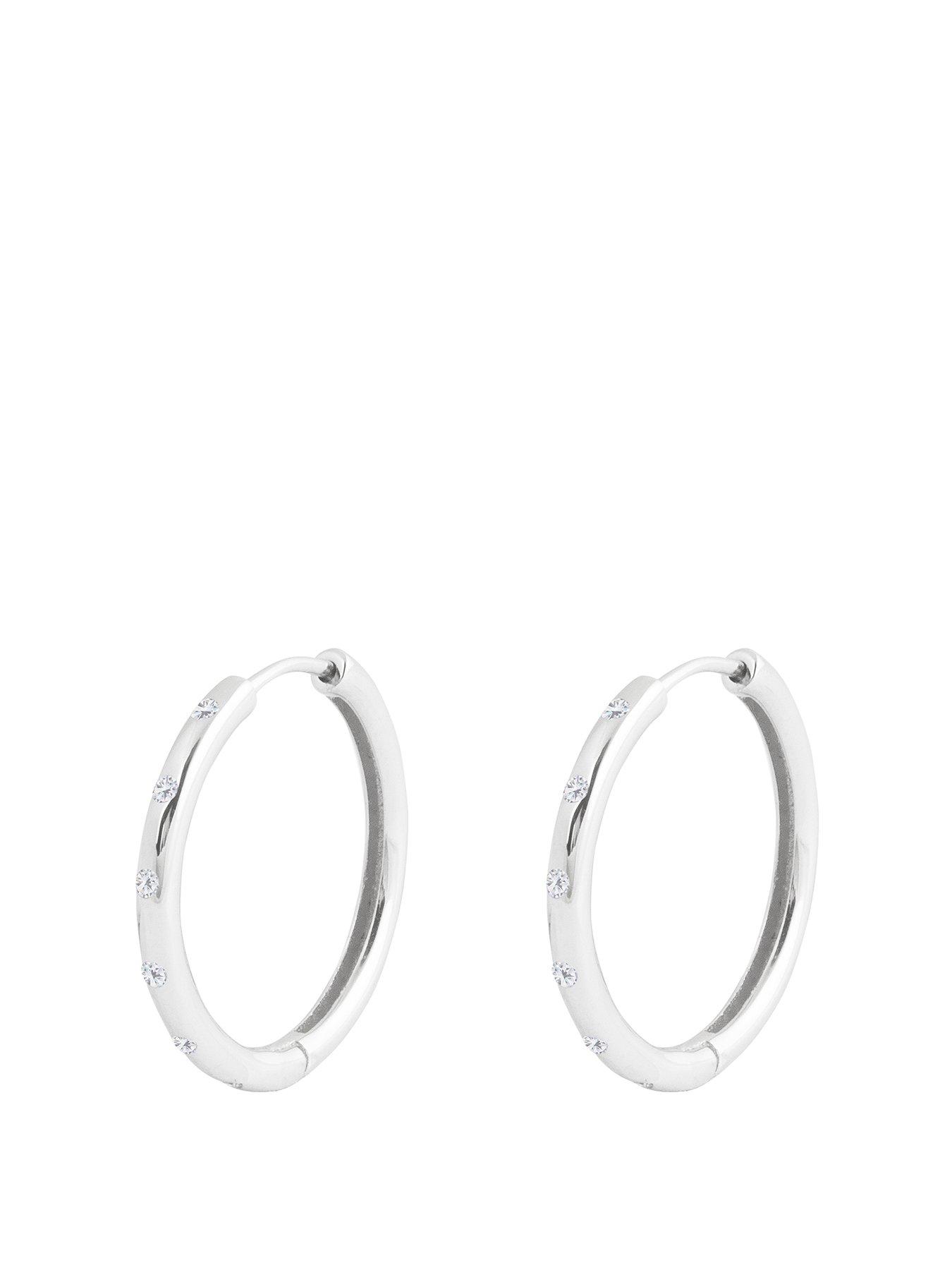 undefined Sterling Silver Cubic Zirconia Studded 22mm Hoop Earrings