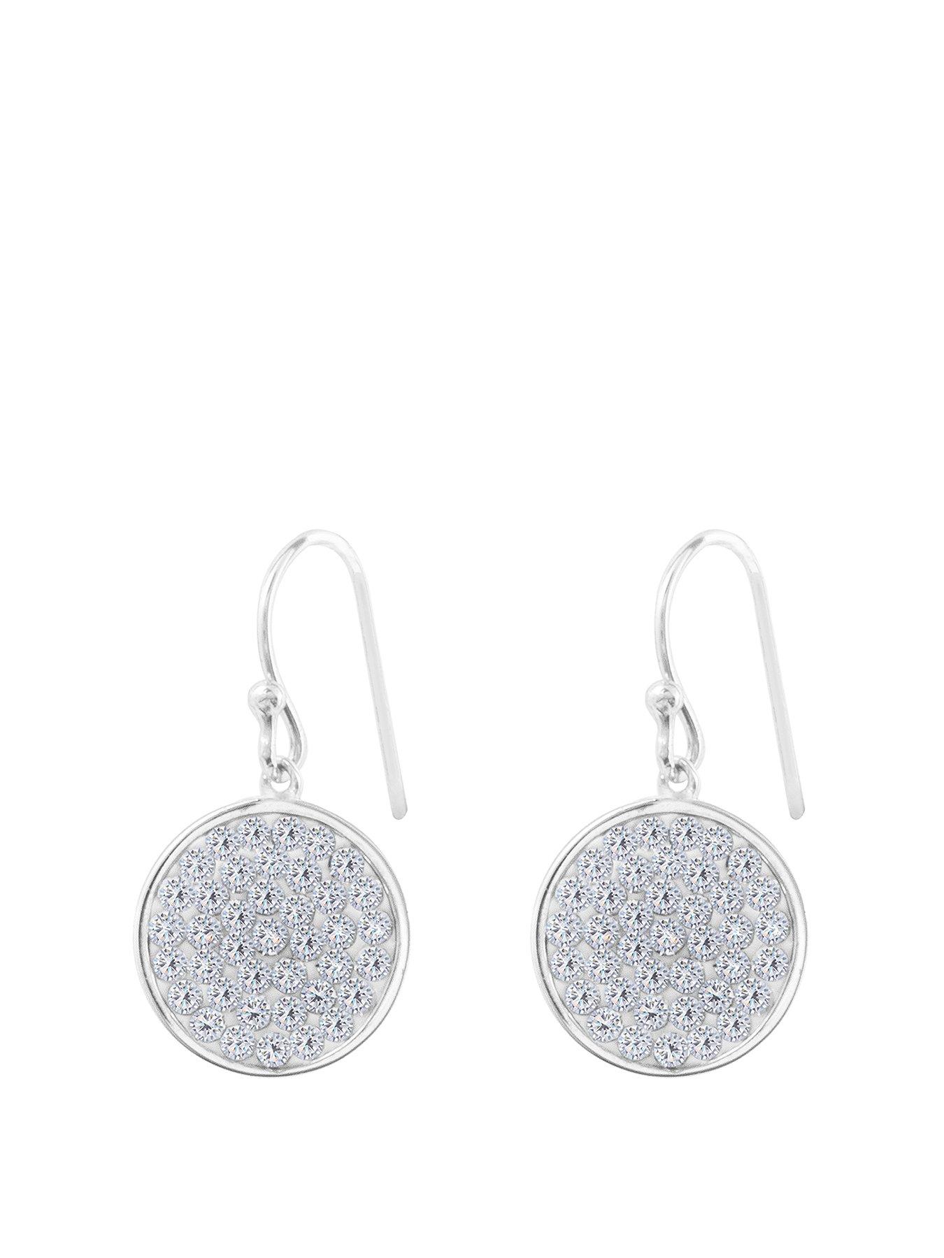 The Love Collection Sterling Silver Crystal Round Hook Drop Pave Earrings