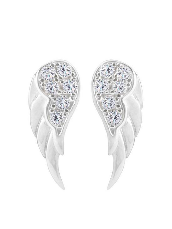 front image of the-love-silver-collection-sterling-silver-cubic-zirconia-angel-wing-stud-earrings