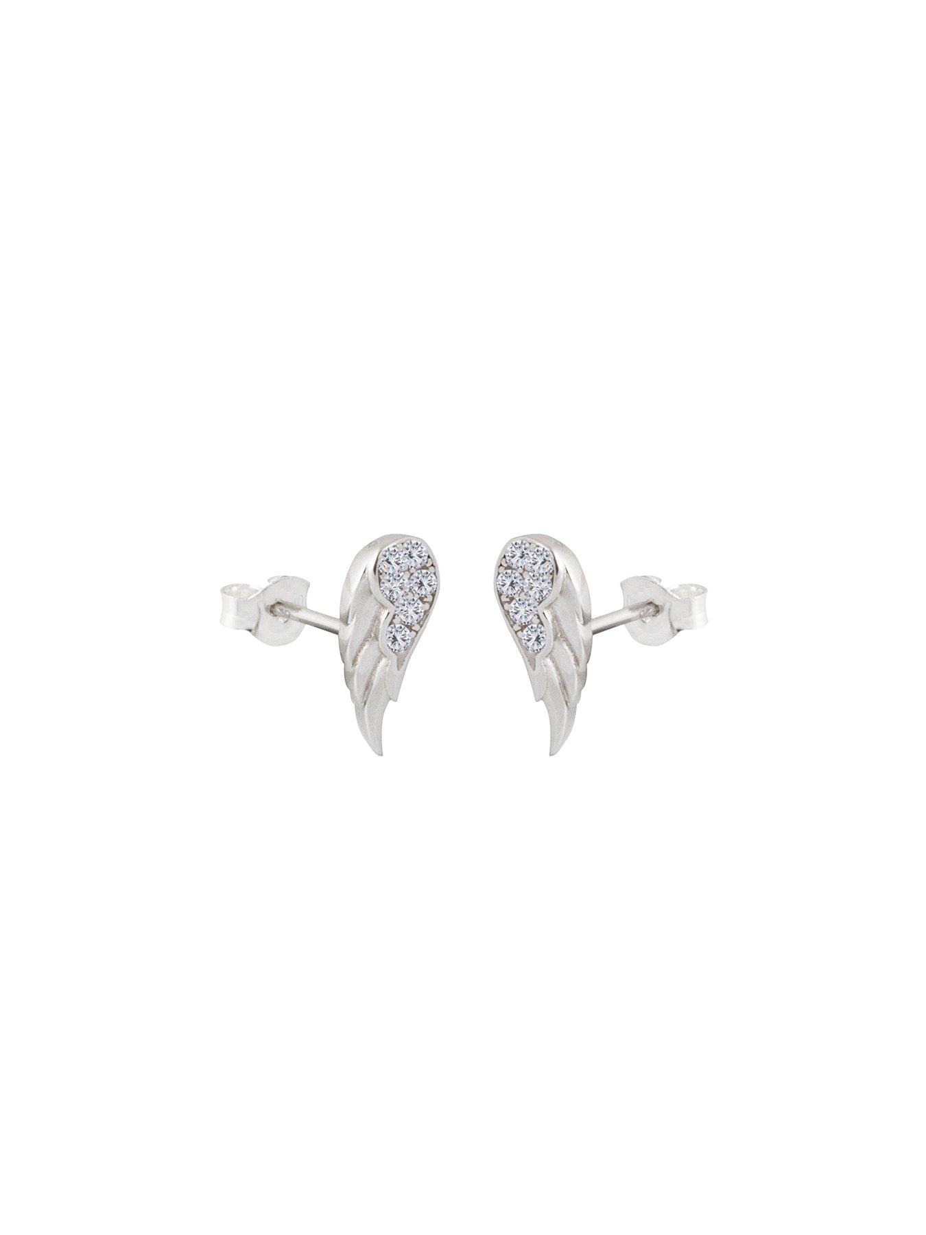 Image 3 of 4 of The Love Collection Sterling Silver Cubic Zirconia Angel Wing Stud Earrings