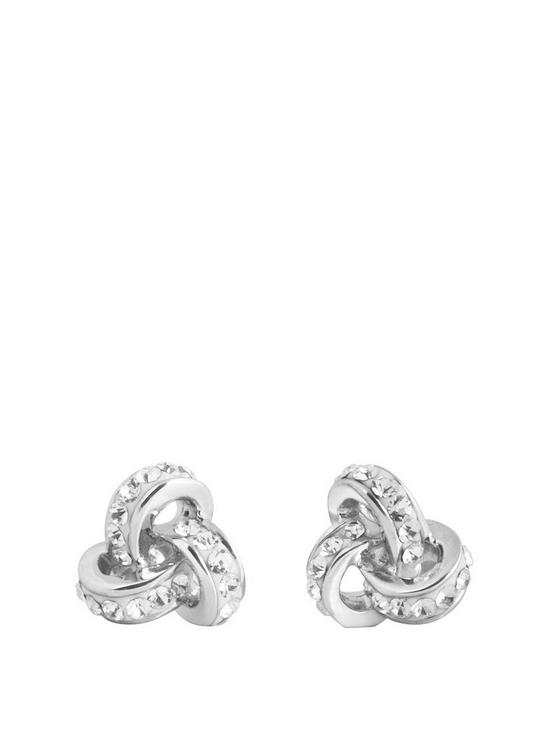 front image of the-love-silver-collection-sterling-silver-crystal-triple-knot-stud-earrings