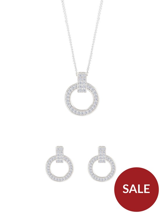 front image of the-love-silver-collection-sterling-silver-cubic-zirconia-round-earrings-and-pendant-set